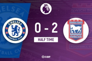 开云-半场-切尔西0-2伊普斯维奇 恩西索传射本-约翰逊破门杰克逊中柱